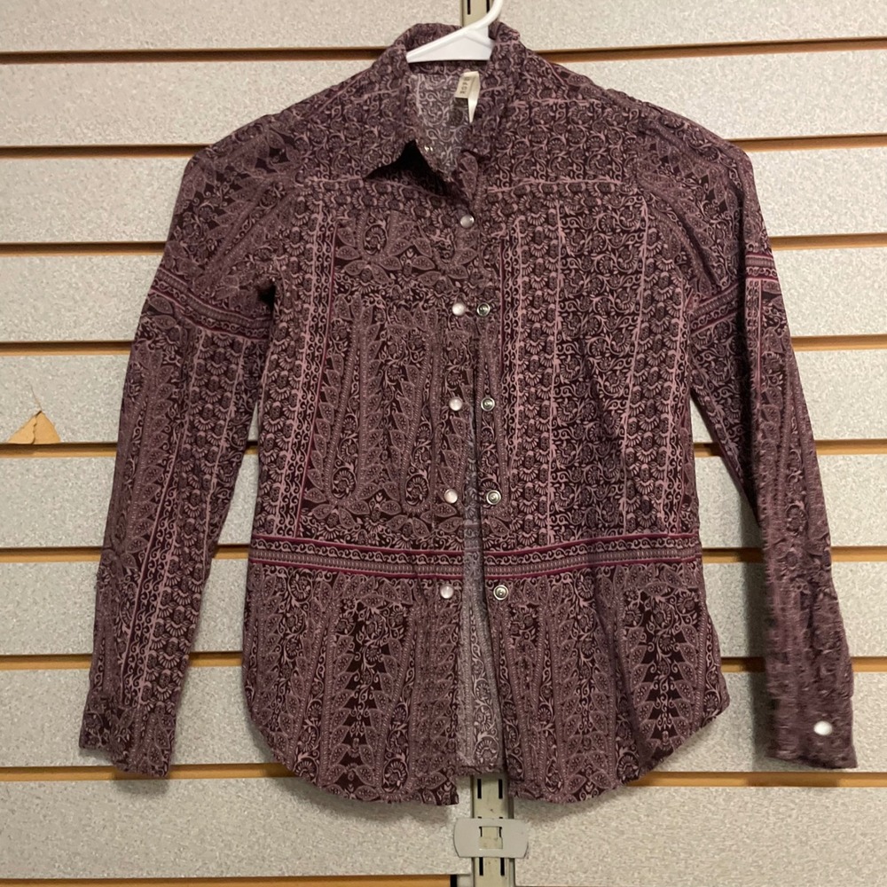 Roper Western Long Sleeve Button Up Shirt Kids‎ M 7 8 Paisley Print Purple